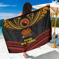 Papua New Guinea Bird-of-Paradise Sarong Coat of Arms and Tribal Patterns LT03 One Size 44 x 66 inches Black - Polynesian Pride