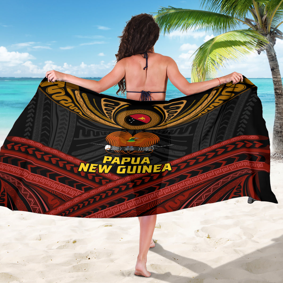 Papua New Guinea Bird-of-Paradise Sarong Coat of Arms and Tribal Patterns LT03 - Polynesian Pride