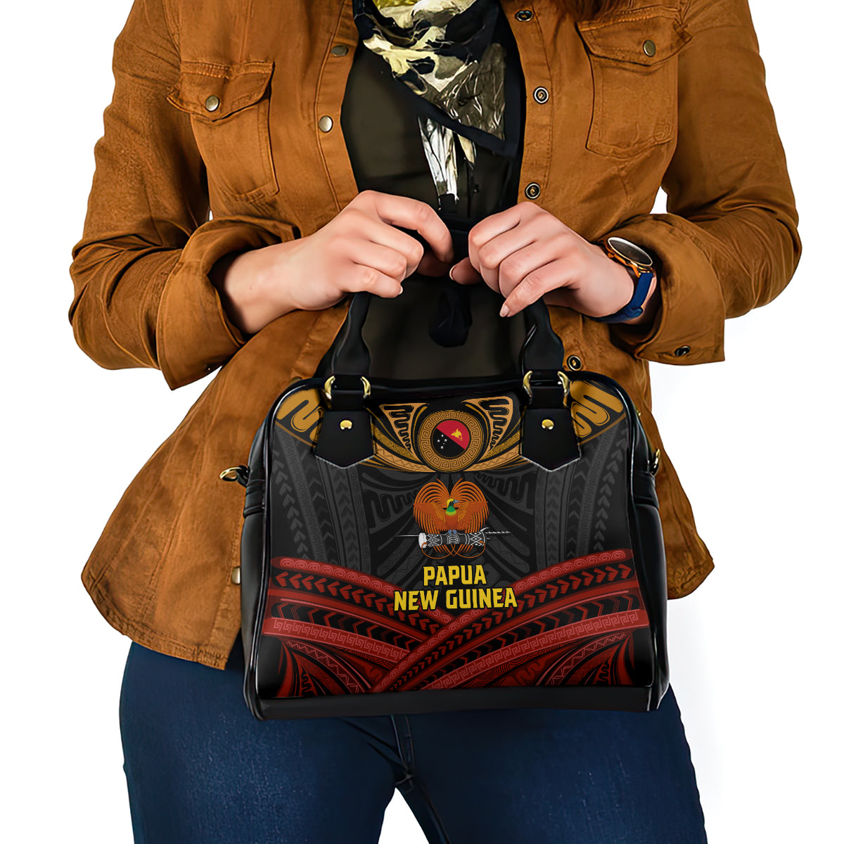Papua New Guinea Bird-of-Paradise Shoulder Handbag Coat of Arms and Tribal Patterns LT03 - Polynesian Pride