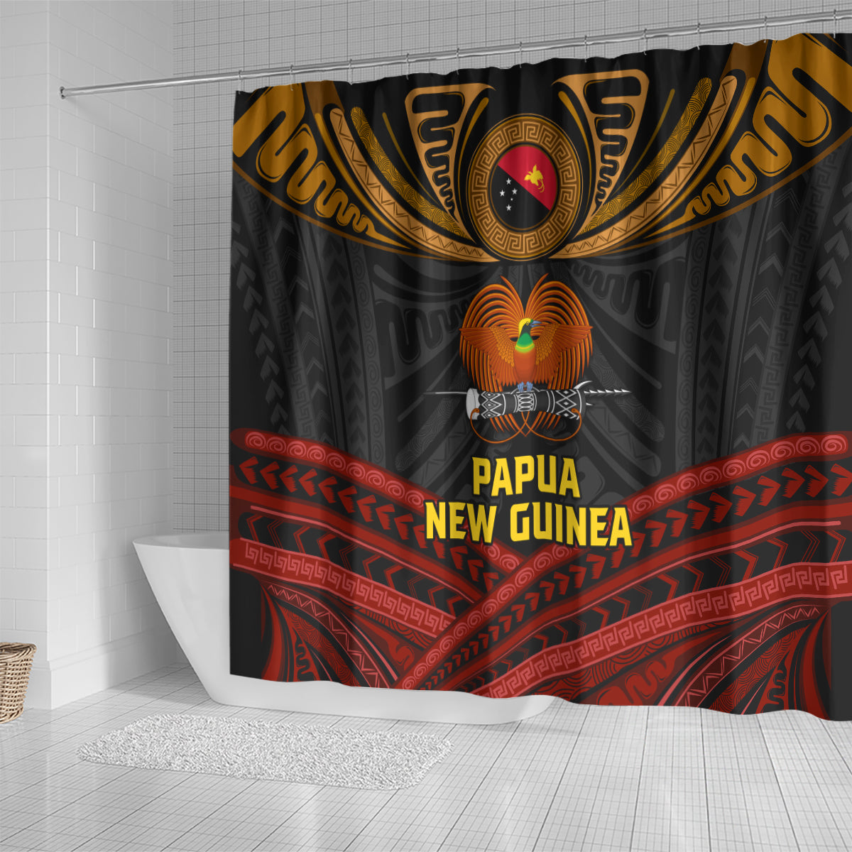 Papua New Guinea Bird-of-Paradise Shower Curtain Coat of Arms and Tribal Patterns LT03 - Polynesian Pride