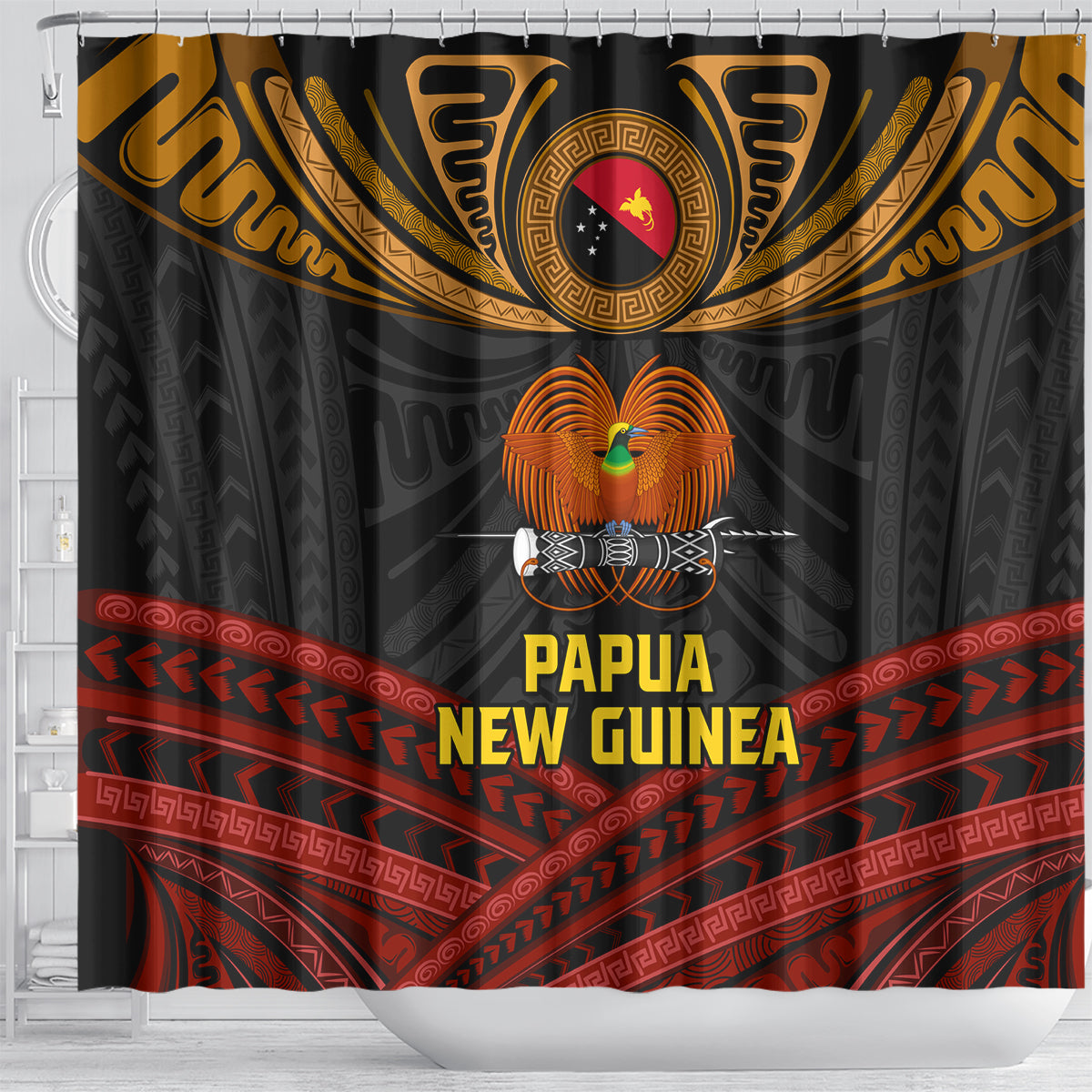 Papua New Guinea Bird-of-Paradise Shower Curtain Coat of Arms and Tribal Patterns LT03 - Polynesian Pride