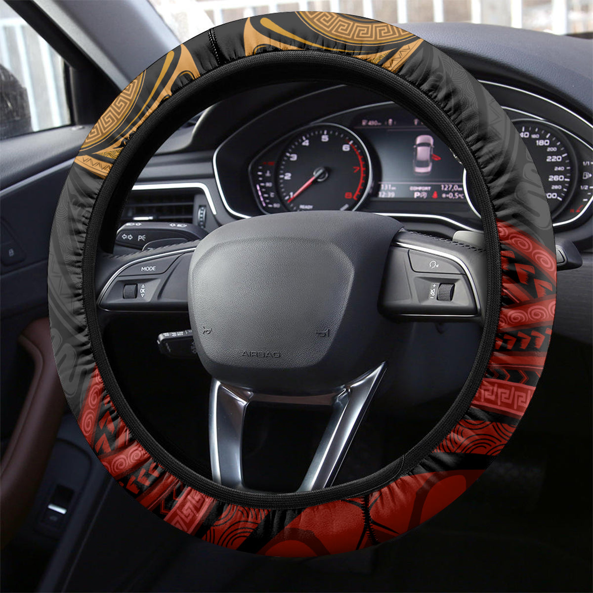 Papua New Guinea Bird-of-Paradise Steering Wheel Cover Coat of Arms and Tribal Patterns LT03 - Polynesian Pride