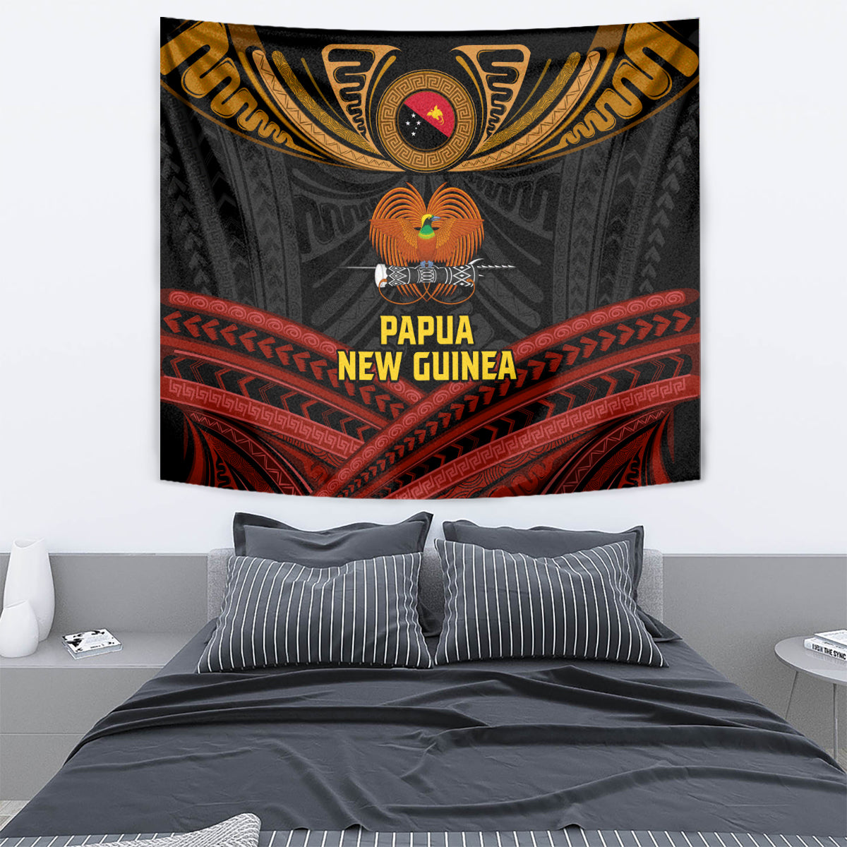 Papua New Guinea Bird-of-Paradise Tapestry Coat of Arms and Tribal Patterns LT03 - Polynesian Pride