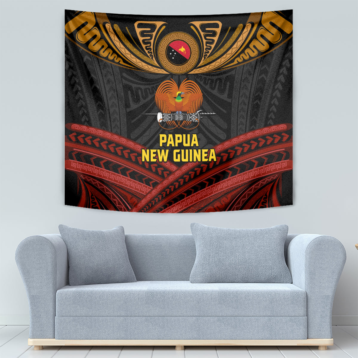 Papua New Guinea Bird-of-Paradise Tapestry Coat of Arms and Tribal Patterns LT03 - Polynesian Pride