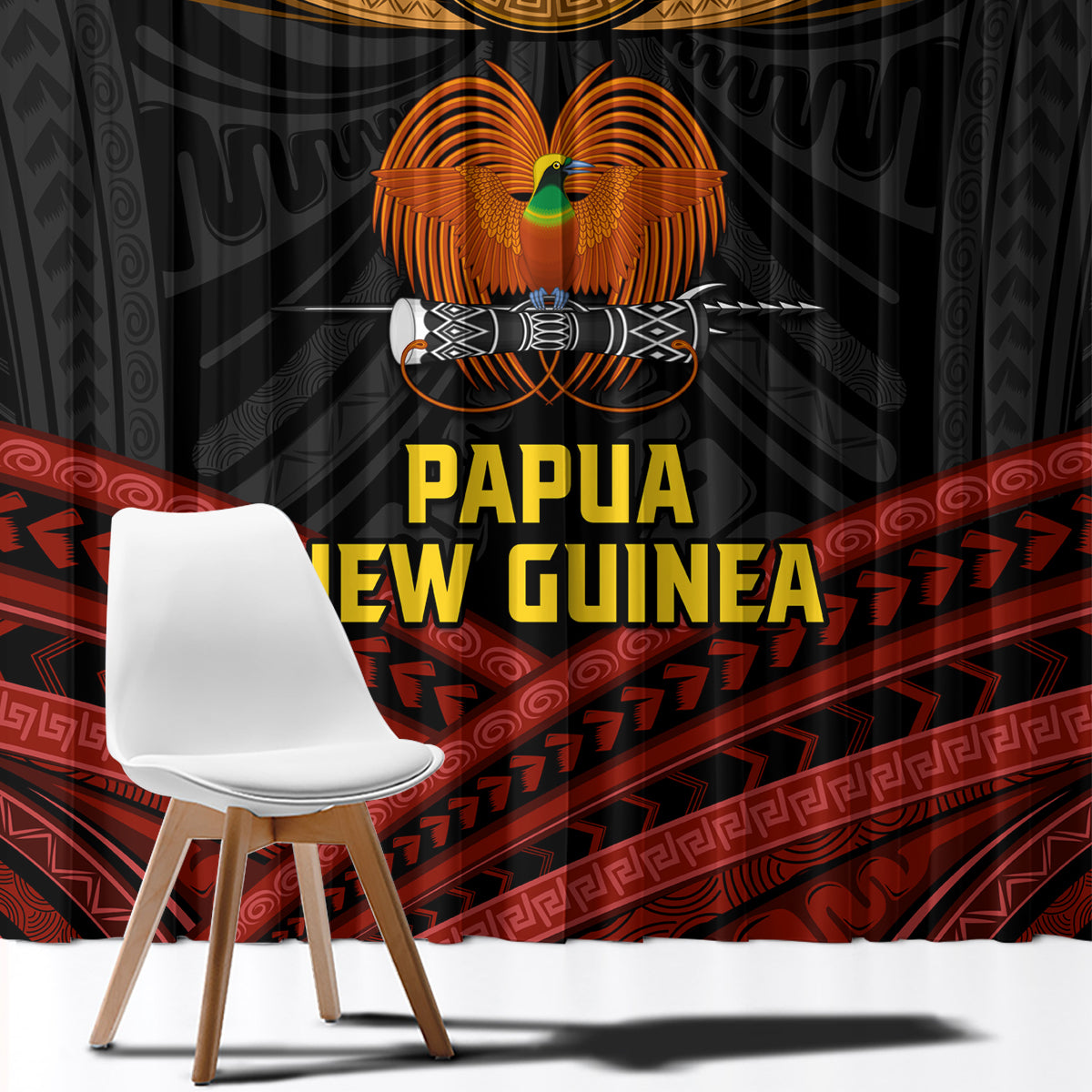 Papua New Guinea Bird-of-Paradise Window Curtain Coat of Arms and Tribal Patterns LT03 - Polynesian Pride