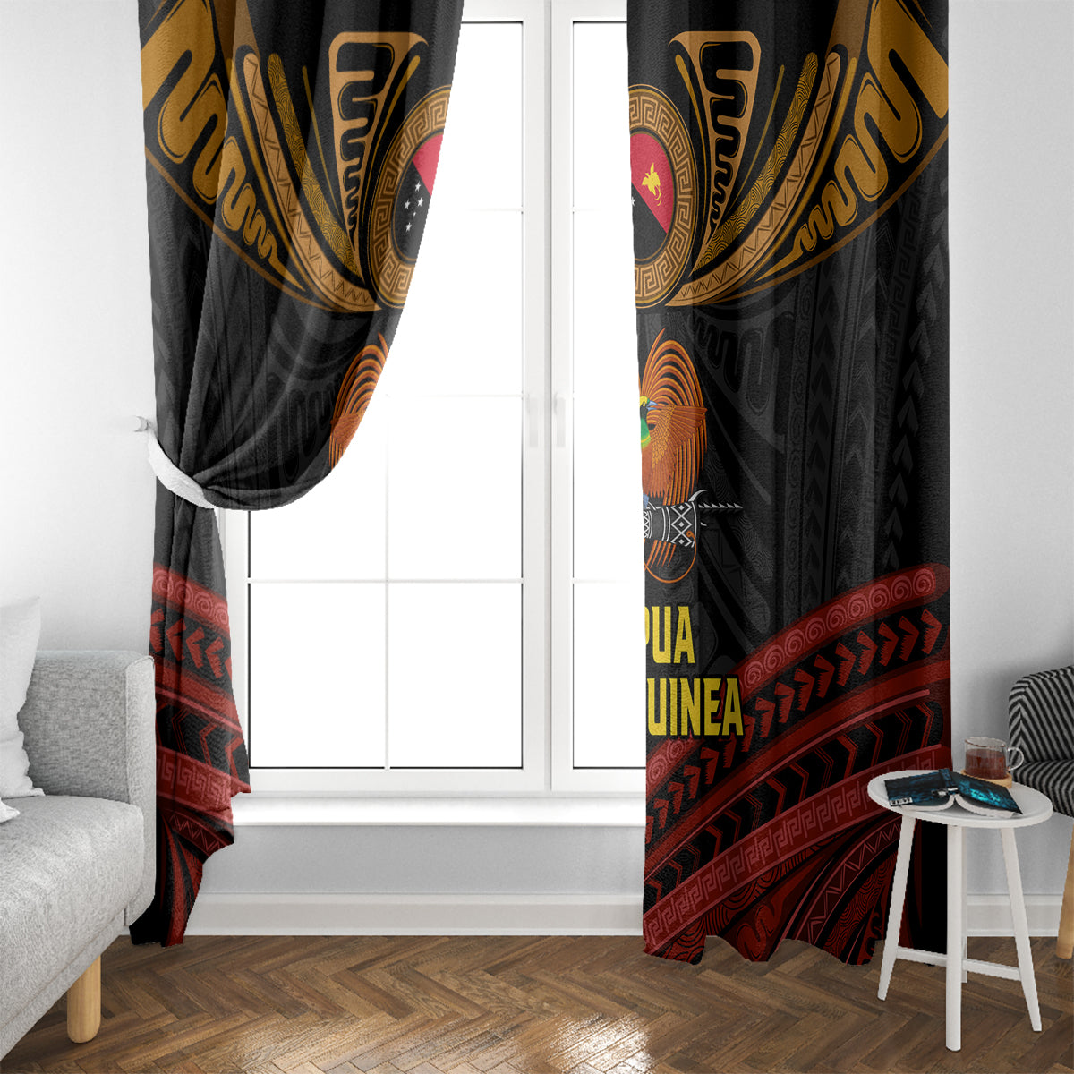 Papua New Guinea Bird-of-Paradise Window Curtain Coat of Arms and Tribal Patterns LT03 - Polynesian Pride