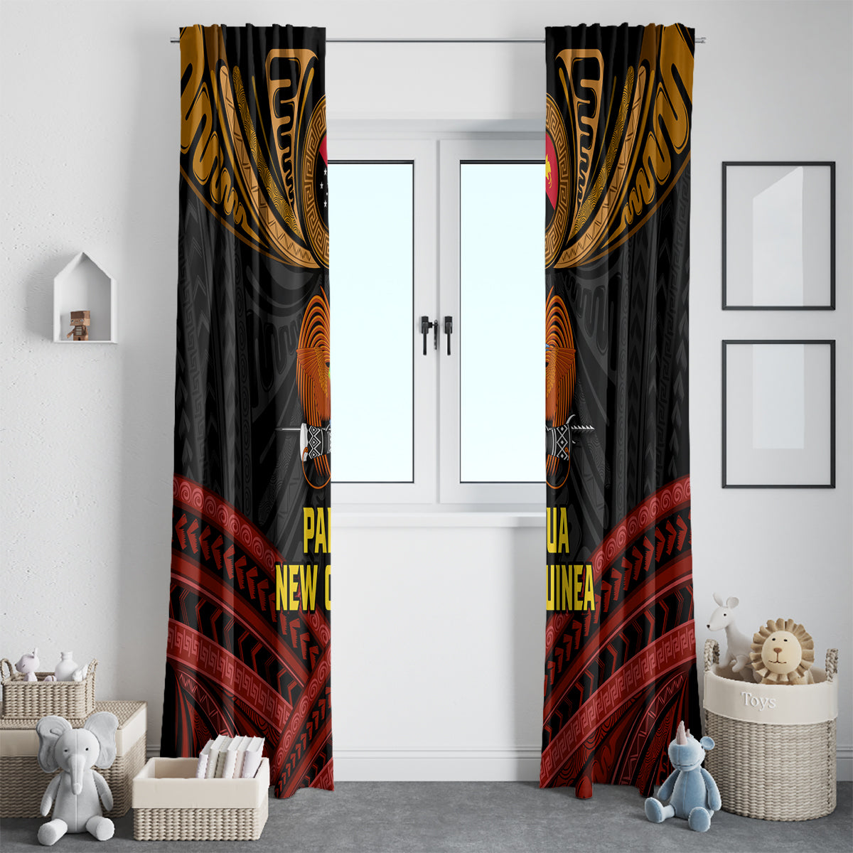 Papua New Guinea Bird-of-Paradise Window Curtain Coat of Arms and Tribal Patterns LT03 - Polynesian Pride