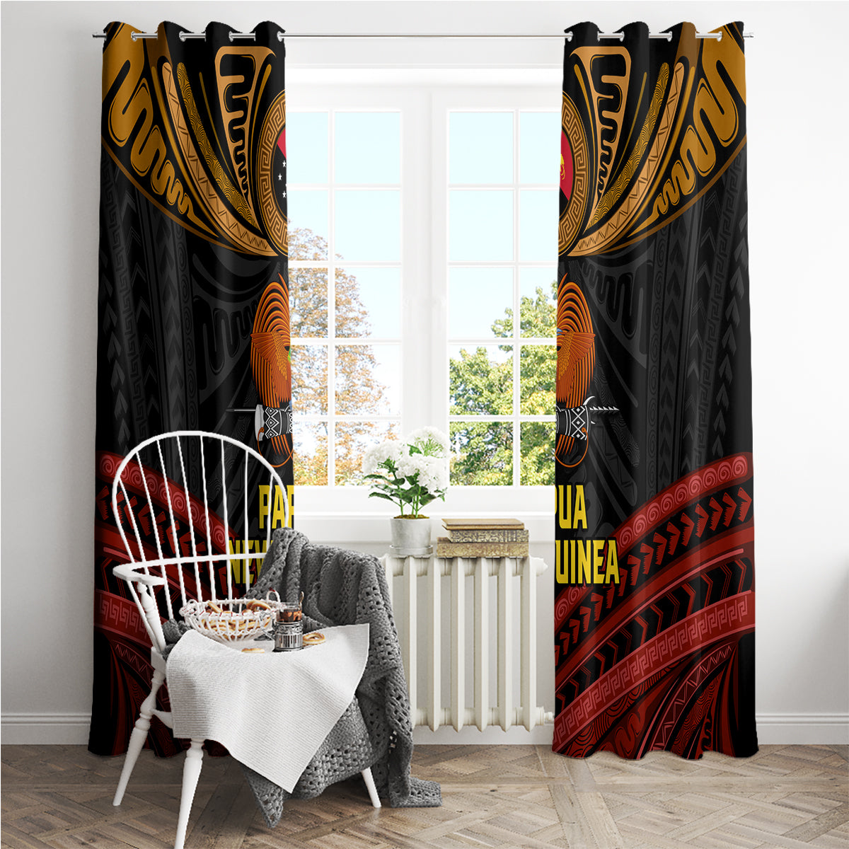 Papua New Guinea Bird-of-Paradise Window Curtain Coat of Arms and Tribal Patterns LT03 - Polynesian Pride