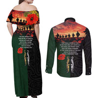 New Zealand and Australia ANZAC Day Couples Matching Off Shoulder Maxi Dress and Long Sleeve Button Shirt Lest We Forget Indigenous and Maori Pattern LT03 - Polynesian Pride