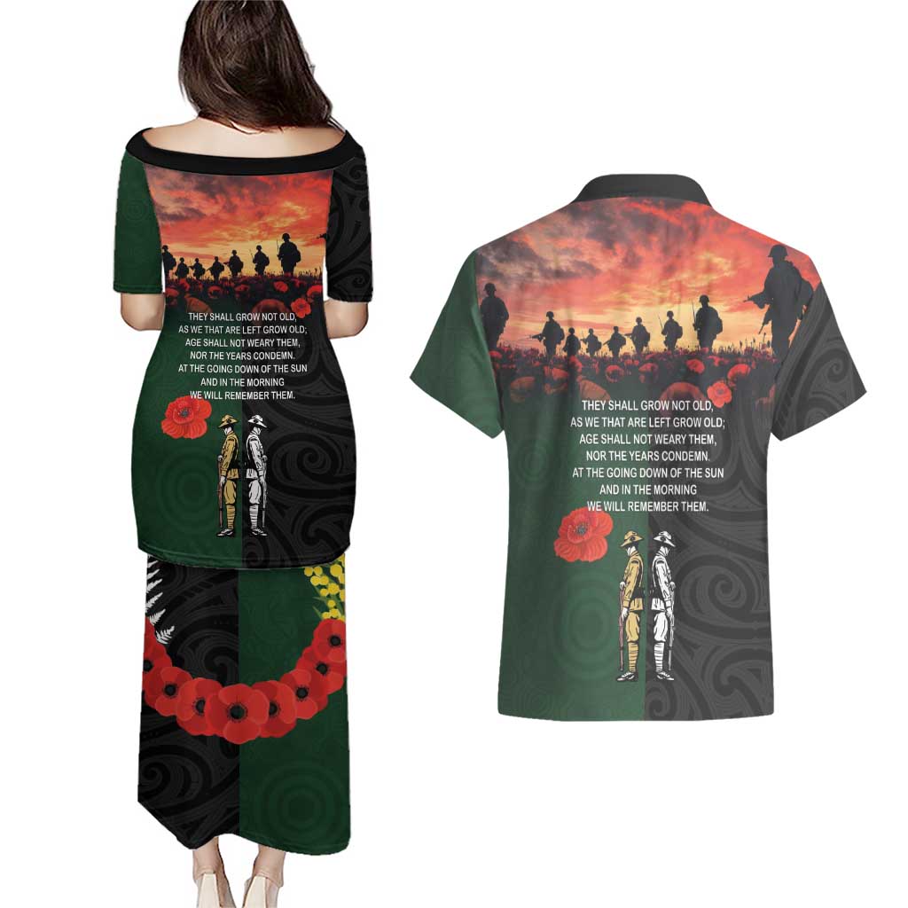 New Zealand and Australia ANZAC Day Couples Matching Puletasi and Hawaiian Shirt Lest We Forget Indigenous and Maori Pattern LT03 - Polynesian Pride