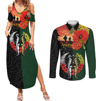 New Zealand and Australia ANZAC Day Couples Matching Summer Maxi Dress and Long Sleeve Button Shirt Lest We Forget Indigenous and Maori Pattern LT03 Multicolor - Polynesian Pride