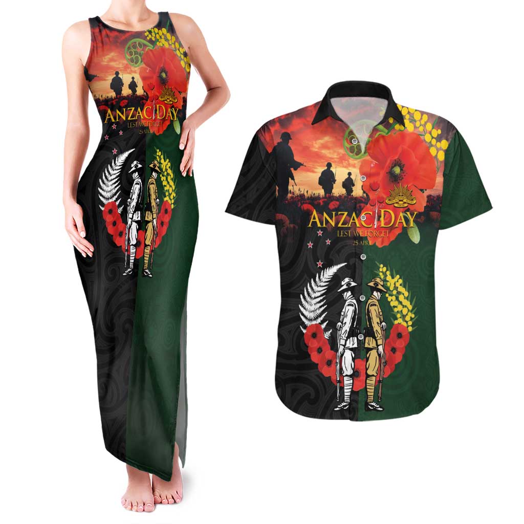 New Zealand and Australia ANZAC Day Couples Matching Tank Maxi Dress and Hawaiian Shirt Lest We Forget Indigenous and Maori Pattern LT03 Multicolor - Polynesian Pride