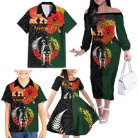 New Zealand and Australia ANZAC Day Family Matching Off The Shoulder Long Sleeve Dress and Hawaiian Shirt Lest We Forget Indigenous and Maori Pattern LT03 - Polynesian Pride