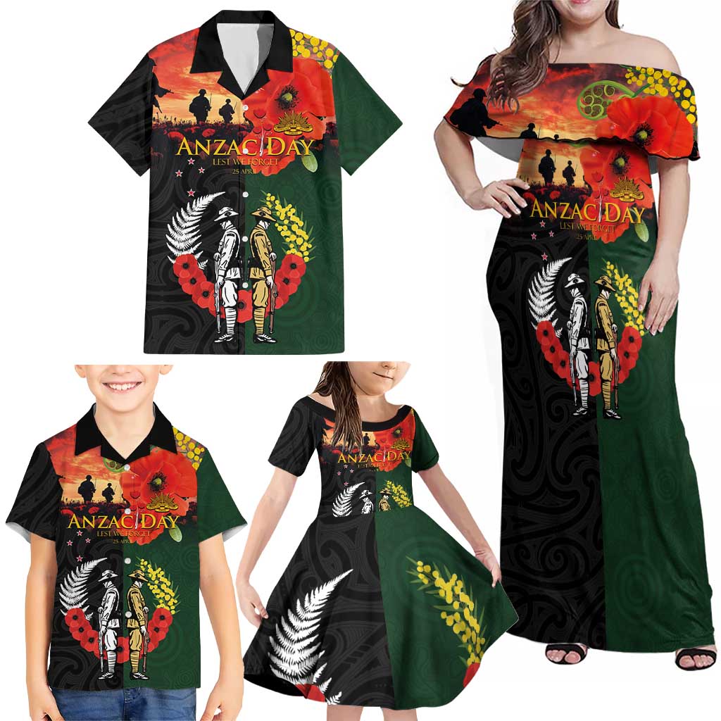 New Zealand and Australia ANZAC Day Family Matching Off Shoulder Maxi Dress and Hawaiian Shirt Lest We Forget Indigenous and Maori Pattern