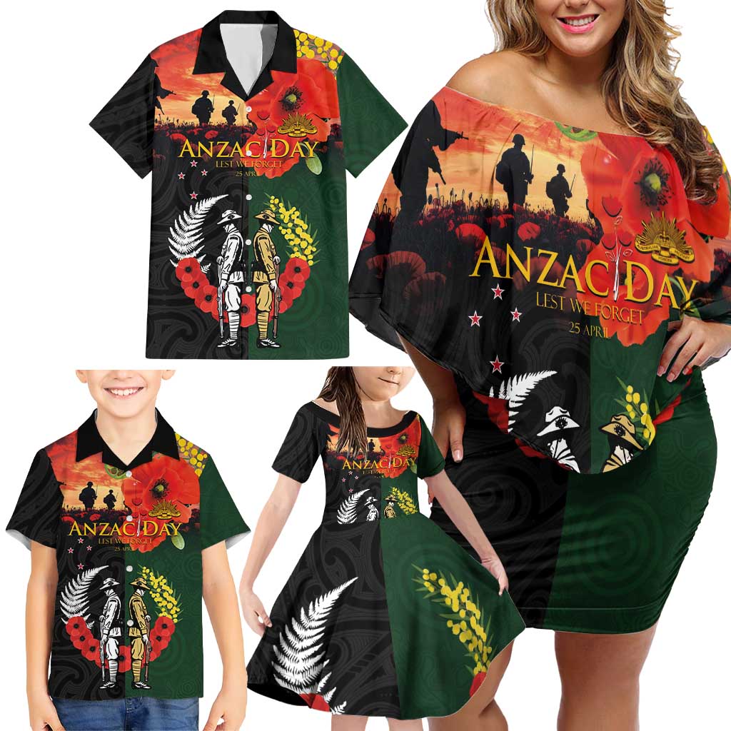 New Zealand and Australia ANZAC Day Family Matching Off Shoulder Short Dress and Hawaiian Shirt Lest We Forget Indigenous and Maori Pattern LT03 - Polynesian Pride