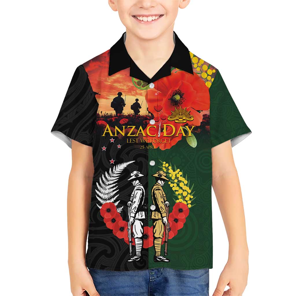 New Zealand and Australia ANZAC Day Family Matching Summer Maxi Dress and Hawaiian Shirt Lest We Forget Indigenous and Maori Pattern LT03 Son's Shirt Multicolor - Polynesian Pride