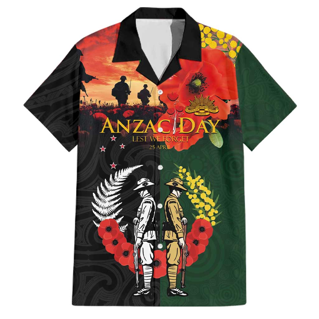 New Zealand and Australia ANZAC Day Family Matching Tank Maxi Dress and Hawaiian Shirt Lest We Forget Indigenous and Maori Pattern LT03 Dad's Shirt - Short Sleeve Multicolor - Polynesian Pride