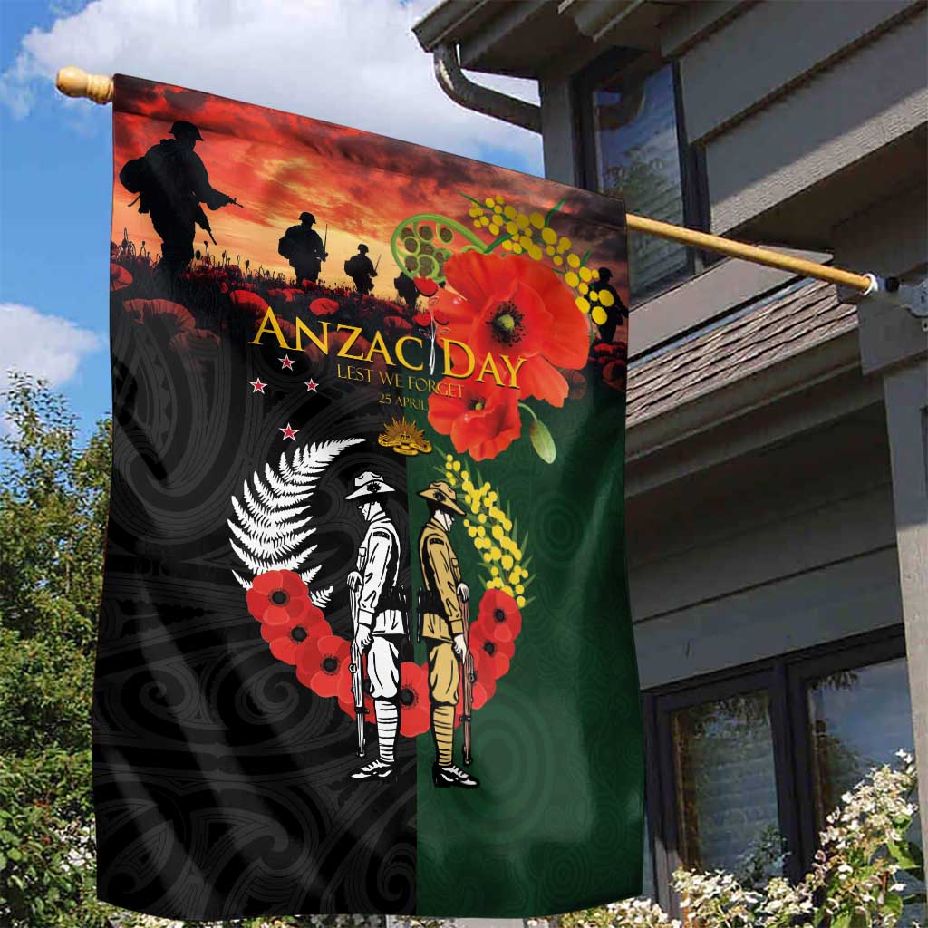 New Zealand and Australia ANZAC Day Garden Flag Lest We Forget Indigenous and Maori Pattern LT03 - Polynesian Pride