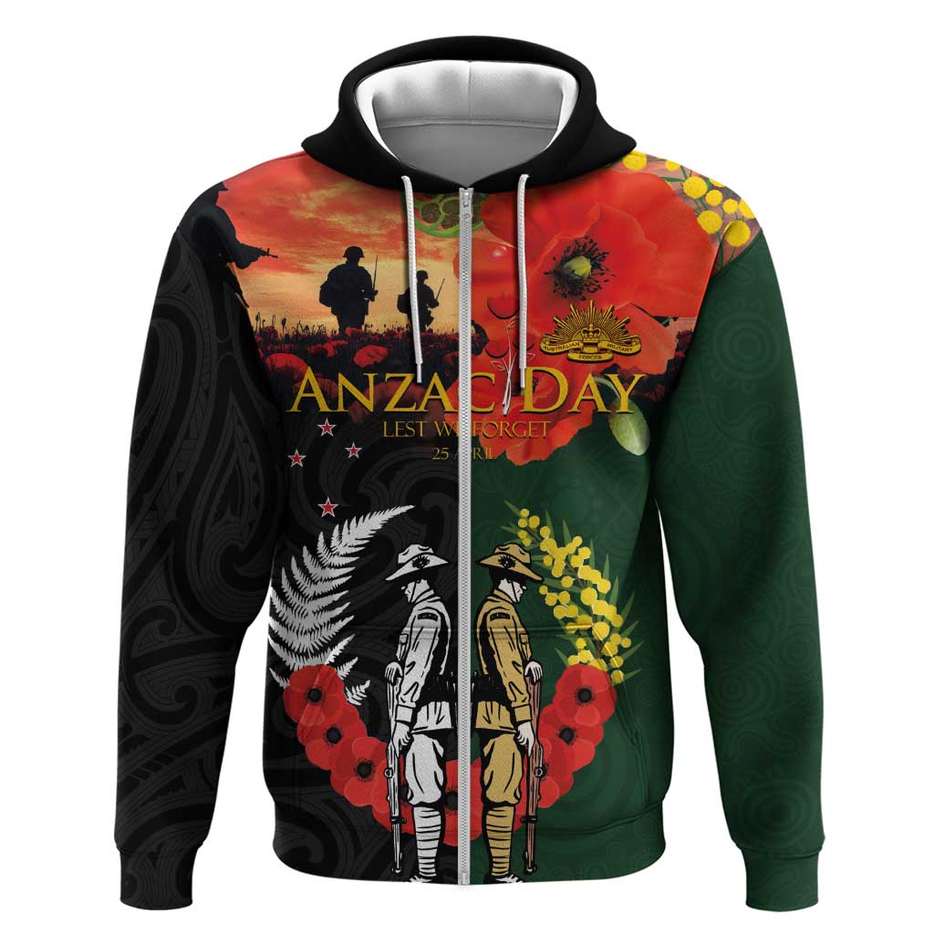 New Zealand and Australia ANZAC Day Hoodie Lest We Forget Indigenous and Maori Pattern