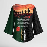 New Zealand and Australia ANZAC Day Kimono Sleeve Blouse Lest We Forget Indigenous and Maori Pattern
