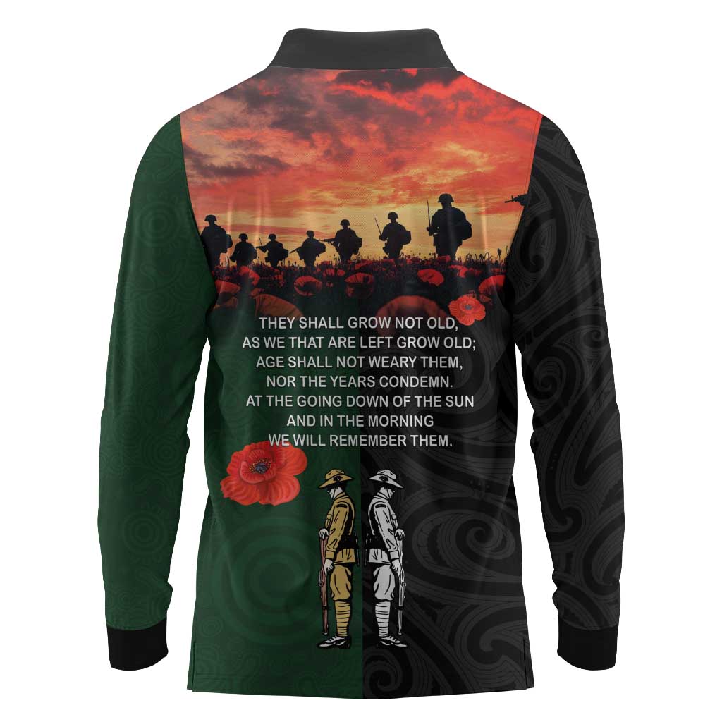 New Zealand and Australia ANZAC Day Long Sleeve Polo Shirt Lest We Forget Indigenous and Maori Pattern LT03 - Polynesian Pride