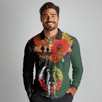 New Zealand and Australia ANZAC Day Long Sleeve Polo Shirt Lest We Forget Indigenous and Maori Pattern LT03 - Polynesian Pride