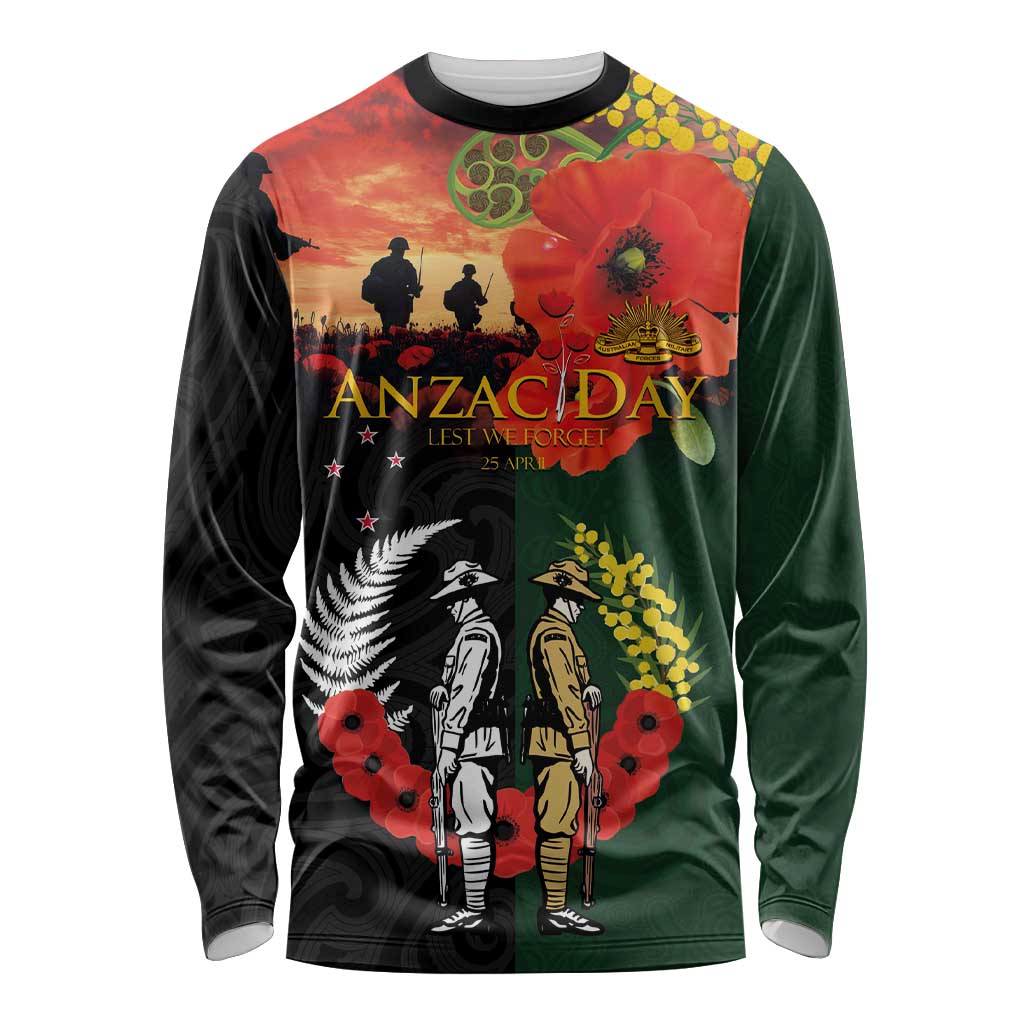 New Zealand and Australia ANZAC Day Long Sleeve Shirt Lest We Forget Indigenous and Maori Pattern