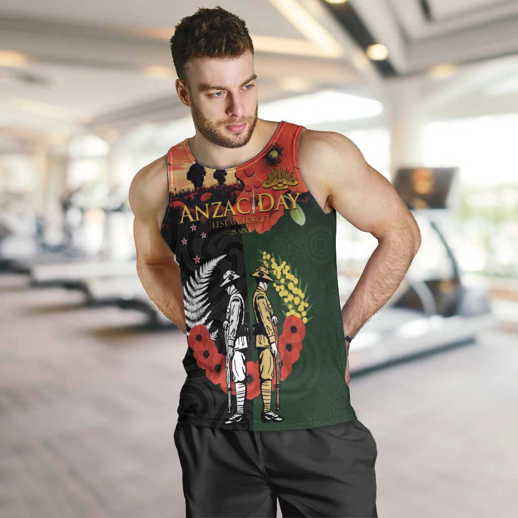 New Zealand and Australia ANZAC Day Men Tank Top Lest We Forget Indigenous and Maori Pattern LT03 Multicolor - Polynesian Pride
