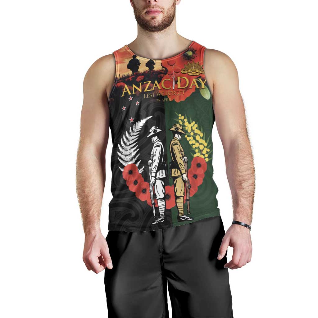 New Zealand and Australia ANZAC Day Men Tank Top Lest We Forget Indigenous and Maori Pattern LT03 - Polynesian Pride