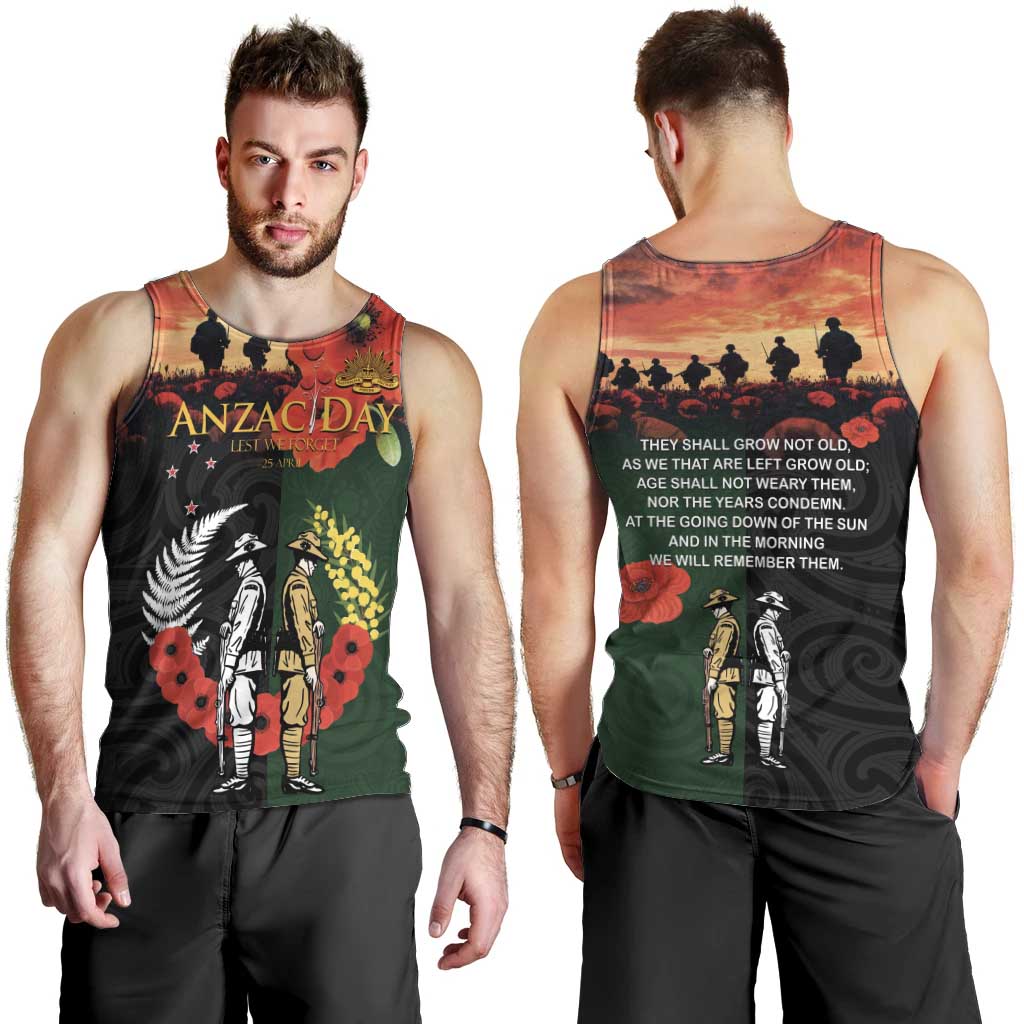 New Zealand and Australia ANZAC Day Men Tank Top Lest We Forget Indigenous and Maori Pattern LT03 - Polynesian Pride