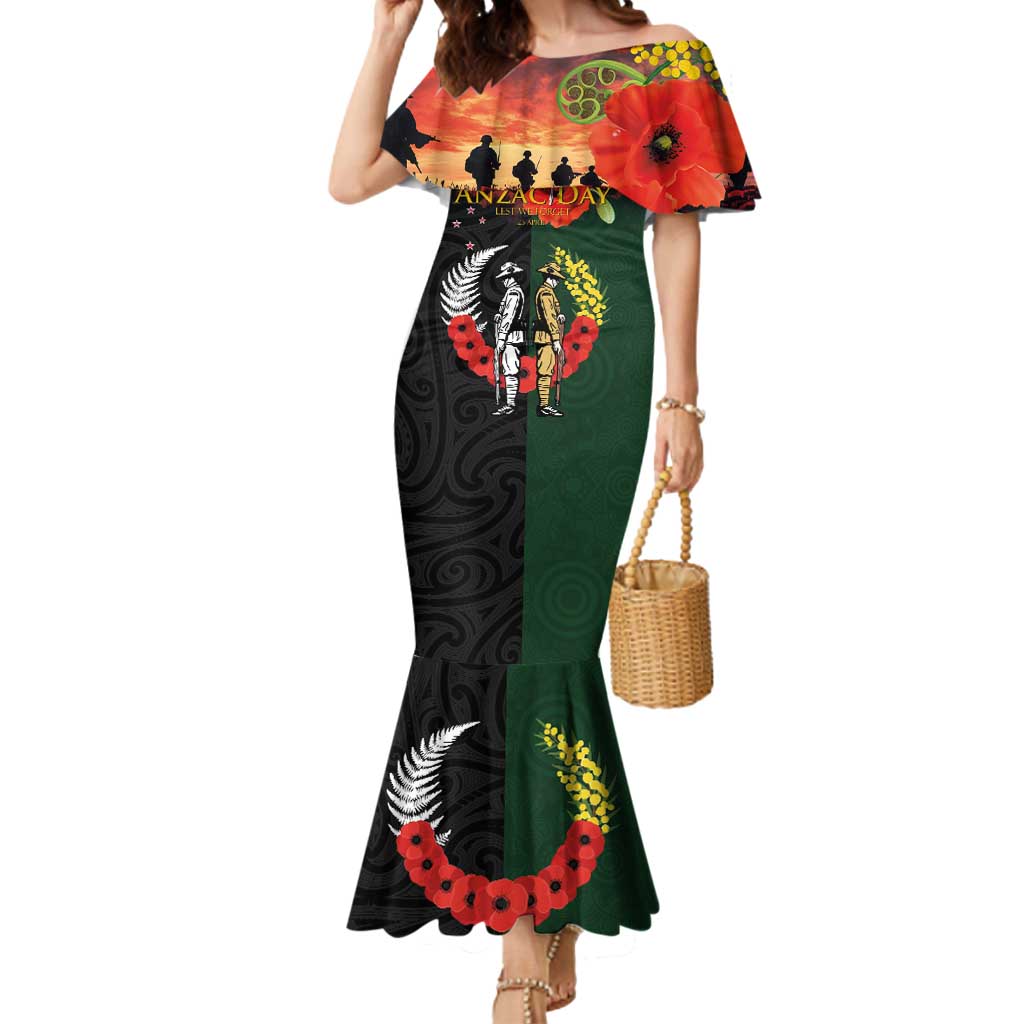 New Zealand and Australia ANZAC Day Mermaid Dress Lest We Forget Indigenous and Maori Pattern LT03 Women Multicolor - Polynesian Pride