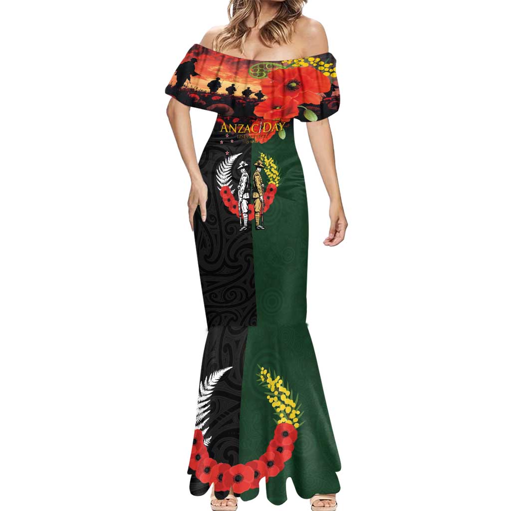 New Zealand and Australia ANZAC Day Mermaid Dress Lest We Forget Indigenous and Maori Pattern LT03 - Polynesian Pride