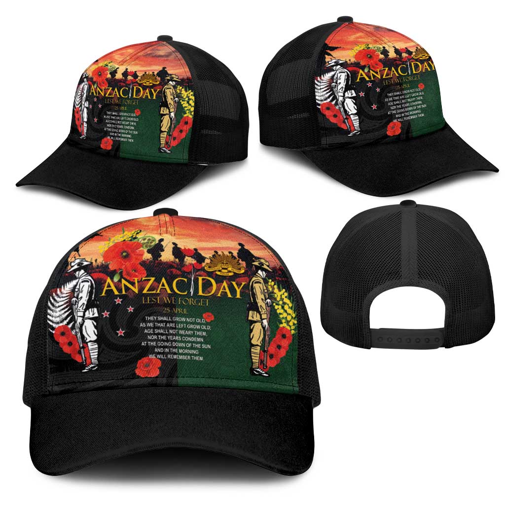 New Zealand and Australia ANZAC Day Mesh Trucker Cap Lest We Forget Indigenous and Maori Pattern