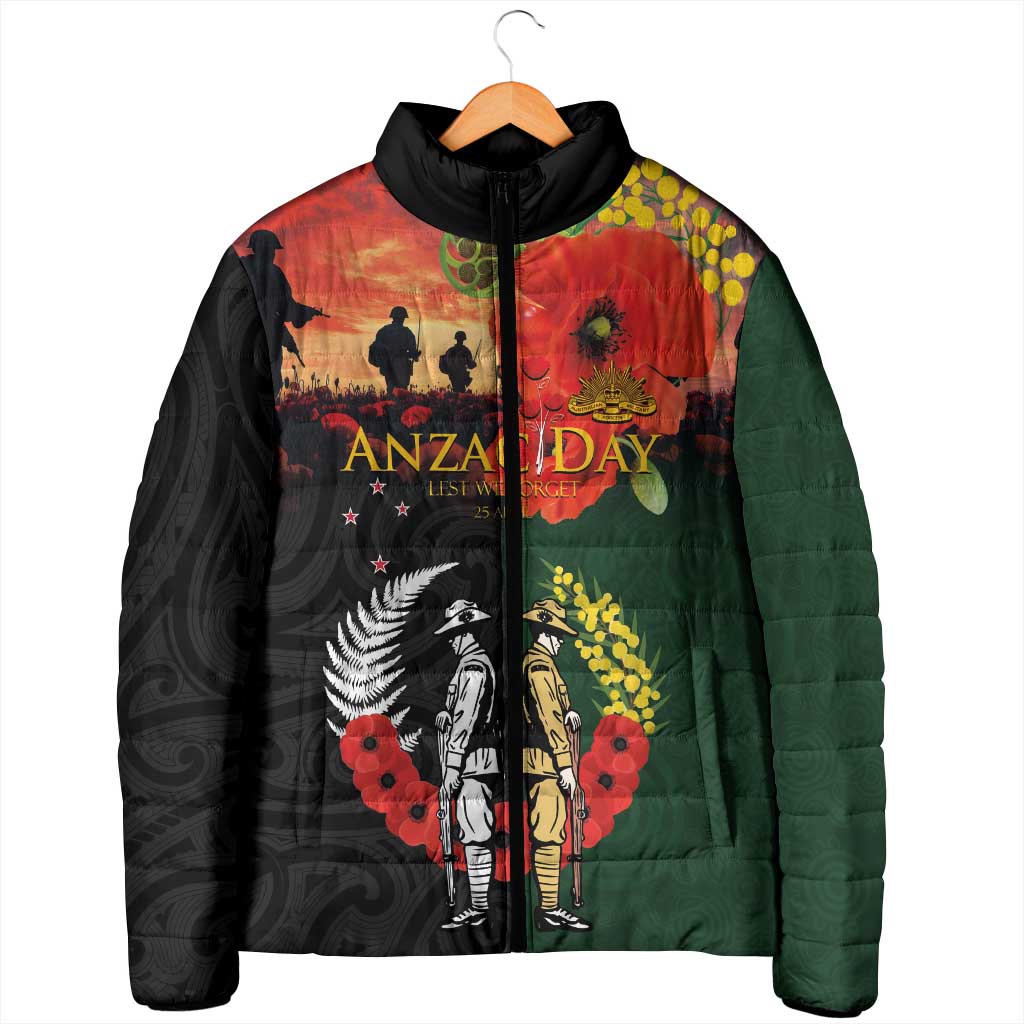 New Zealand and Australia ANZAC Day Padded Jacket Lest We Forget Indigenous and Maori Pattern