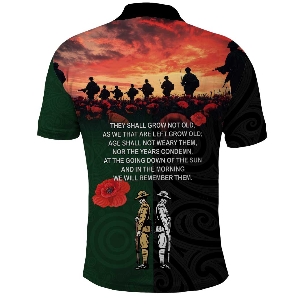 New Zealand and Australia ANZAC Day Polo Shirt Lest We Forget Indigenous and Maori Pattern