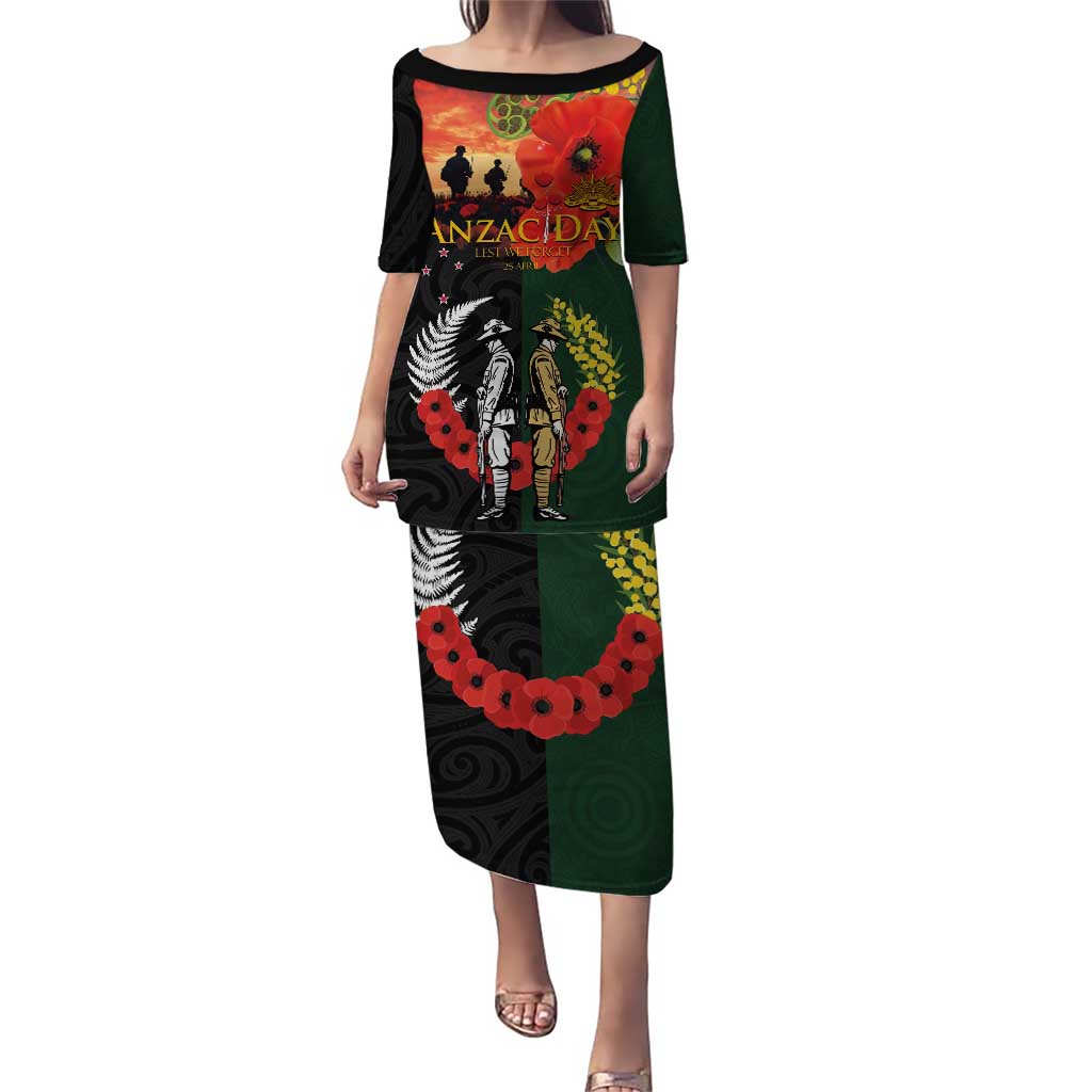 New Zealand and Australia ANZAC Day Puletasi Lest We Forget Indigenous and Maori Pattern LT03 Long Dress Multicolor - Polynesian Pride