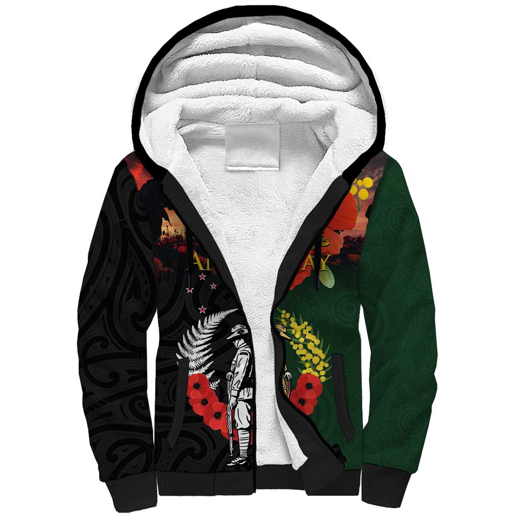 New Zealand and Australia ANZAC Day Sherpa Hoodie Lest We Forget Indigenous and Maori Pattern LT03 Unisex Multicolor - Polynesian Pride