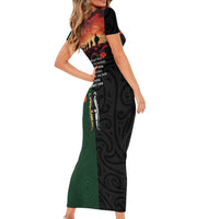 New Zealand and Australia ANZAC Day Short Sleeve Bodycon Dress Lest We Forget Indigenous and Maori Pattern LT03 - Polynesian Pride