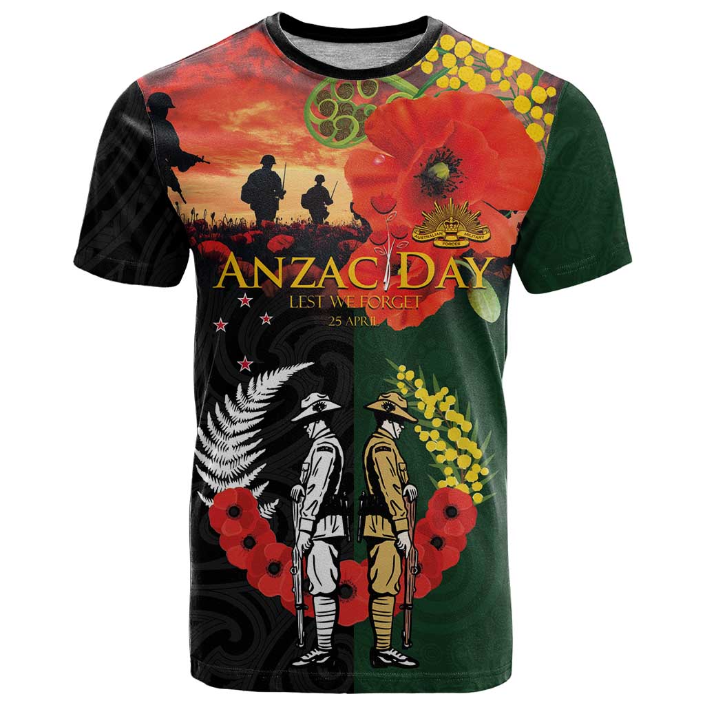 New Zealand and Australia ANZAC Day T Shirt Lest We Forget Indigenous and Maori Pattern