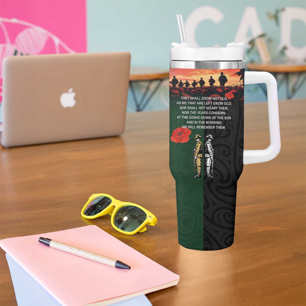 New Zealand and Australia ANZAC Day Tumbler With Handle Lest We Forget Indigenous and Maori Pattern