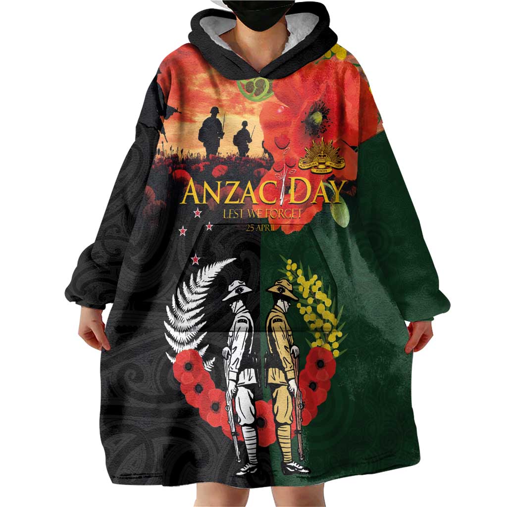 New Zealand and Australia ANZAC Day Wearable Blanket Hoodie Lest We Forget Indigenous and Maori Pattern LT03 - Polynesian Pride