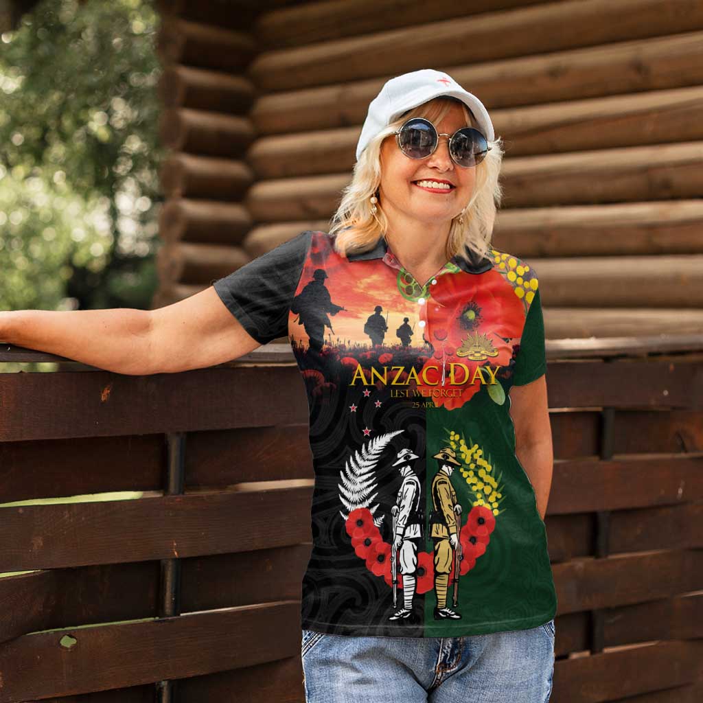 New Zealand and Australia ANZAC Day Women Polo Shirt Lest We Forget Indigenous and Maori Pattern LT03 - Polynesian Pride