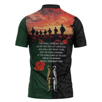New Zealand and Australia ANZAC Day Zipper Polo Shirt Lest We Forget Indigenous and Maori Pattern LT03 - Polynesian Pride