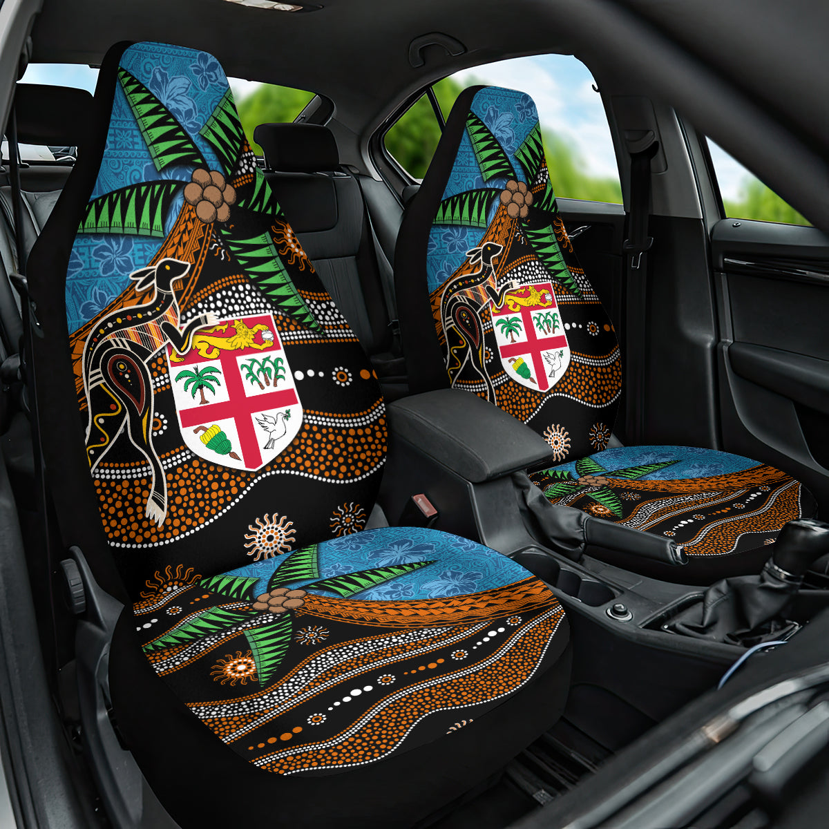 Fiji and Australia Car Seat Cover Fijian and Aboriginal mix Culture LT03 One Size Blue - Polynesian Pride