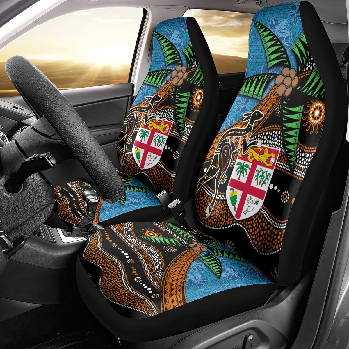 Fiji and Australia Car Seat Cover Fijian and Aboriginal mix Culture LT03 - Polynesian Pride