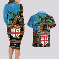Fiji and Australia Couples Matching Long Sleeve Bodycon Dress and Hawaiian Shirt Fijian and Aboriginal mix Culture LT03 - Polynesian Pride