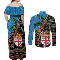 Fiji and Australia Couples Matching Off Shoulder Maxi Dress and Long Sleeve Button Shirt Fijian and Aboriginal mix Culture LT03 - Polynesian Pride