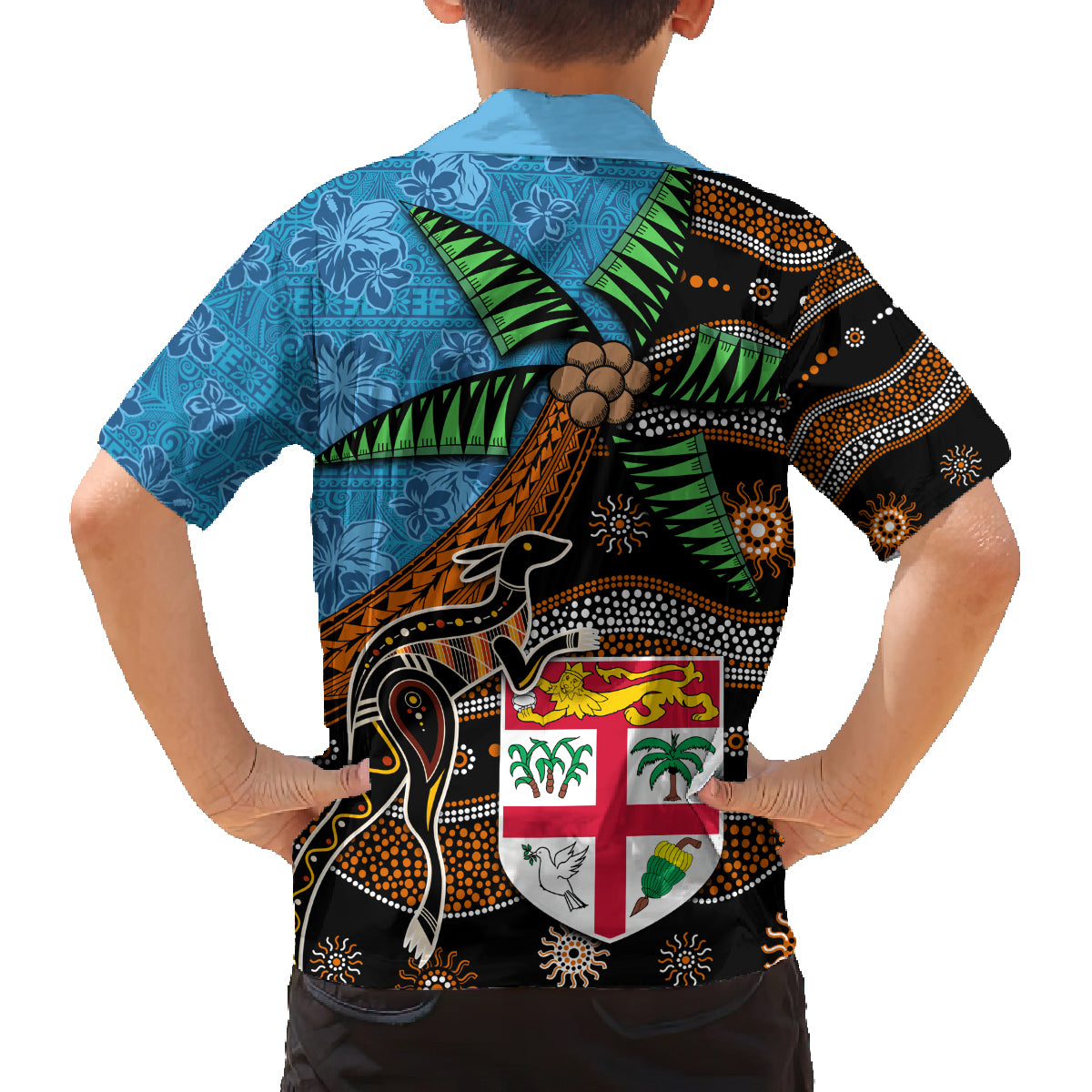 Fiji and Australia Family Matching Long Sleeve Bodycon Dress and Hawaiian Shirt Fijian and Aboriginal mix Culture LT03 - Polynesian Pride