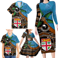 Fiji and Australia Family Matching Long Sleeve Bodycon Dress and Hawaiian Shirt Fijian and Aboriginal mix Culture LT03 - Polynesian Pride