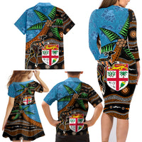 Fiji and Australia Family Matching Long Sleeve Bodycon Dress and Hawaiian Shirt Fijian and Aboriginal mix Culture LT03 - Polynesian Pride